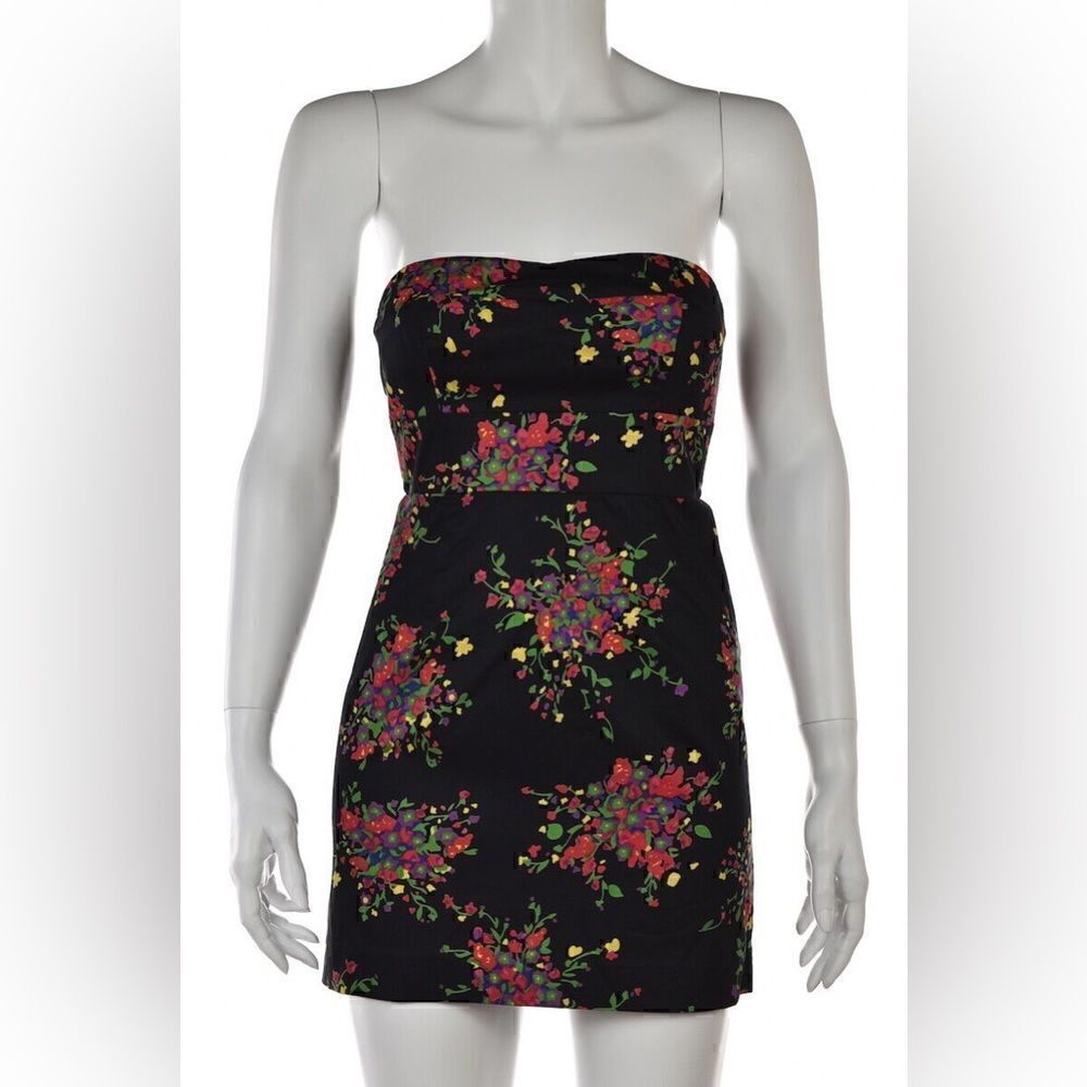 Free People Womens Dress Size 2 Black Floral Sheath Empire Waist Strapless Short